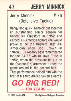 1989 Leesley Nebraska Cornhuskers 100 #47 Jerry Minnick Back