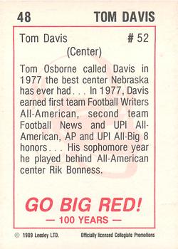 1989 Leesley Nebraska Cornhuskers 100 #48 Tom Davis Back