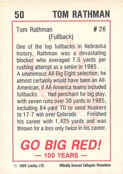 1989 Leesley Nebraska Cornhuskers 100 #50 Tom Rathman Back
