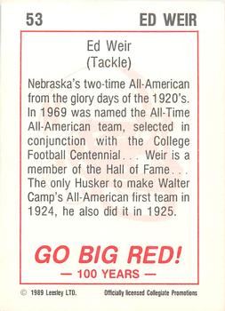 1989 Leesley Nebraska Cornhuskers 100 #53 Ed Weir Back