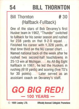 1989 Leesley Nebraska Cornhuskers 100 #54 Bill Thornton Back