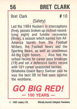 1989 Leesley Nebraska Cornhuskers 100 #56 Bret Clark Back