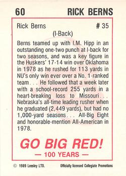 1989 Leesley Nebraska Cornhuskers 100 #60 Rick Berns Back