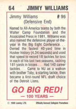 1989 Leesley Nebraska Cornhuskers 100 #64 Jimmy Williams Back