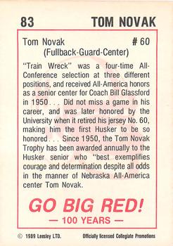 1989 Leesley Nebraska Cornhuskers 100 #83 Tom Novak Back