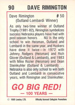 1989 Leesley Nebraska Cornhuskers 100 #90 Dave Rimington Back