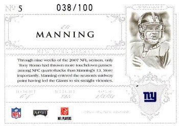 2007 Playoff National Treasures #5 Eli Manning Back