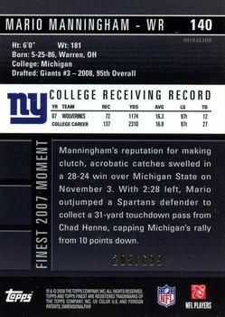 2008 Finest #140 Mario Manningham Back