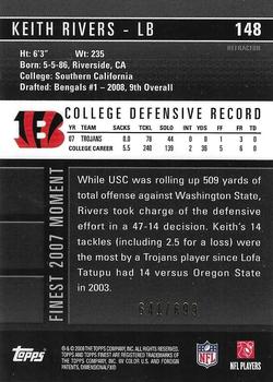 2008 Finest #148 Keith Rivers Back