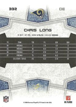 2008 Score #332 Chris Long Back