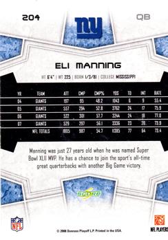 2008 Score #204 Eli Manning Back