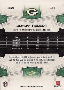 2008 Score #359 Jordy Nelson Back