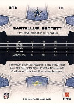 2008 Score #378 Martellus Bennett Back