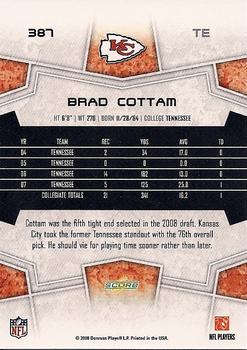 2008 Score #387 Brad Cottam Back