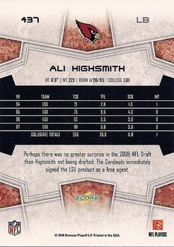 2008 Score #437 Ali Highsmith Back
