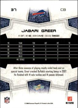 2008 Score #37 Jabari Greer Back