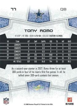 2008 Score #77 Tony Romo Back