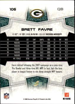 2008 Score #106 Brett Favre Back