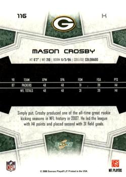 2008 Score #116 Mason Crosby Back