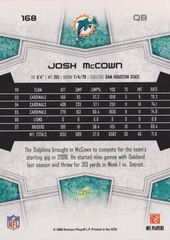 2008 Score #168 Josh McCown Back