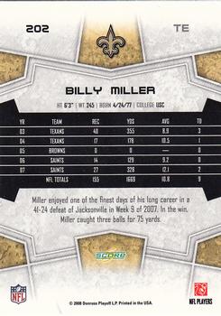 2008 Score #202 Billy Miller Back