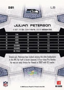 2008 Score #281 Julian Peterson Back