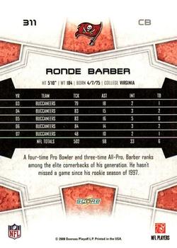 2008 Score #311 Ronde Barber Back