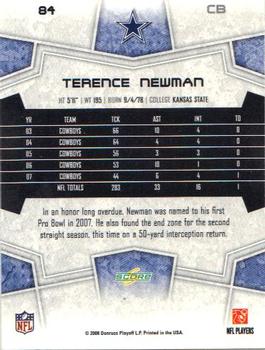 2008 Score #84 Terence Newman Back