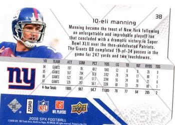 2008 SPx #38 Eli Manning Back