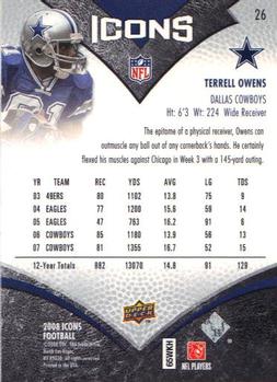 2008 Upper Deck Icons #26 Terrell Owens Back