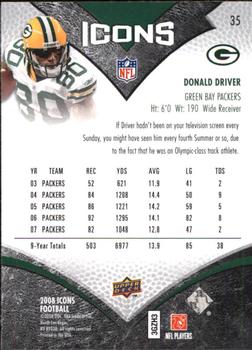 2008 Upper Deck Icons #35 Donald Driver Back