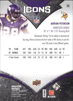 2008 Upper Deck Icons #56 Adrian Peterson Back