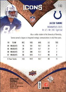 2008 Upper Deck Icons #140 Jacob Tamme Back
