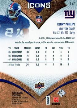 2008 Upper Deck Icons #157 Kenny Phillips Back