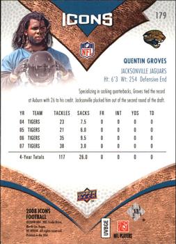 2008 Upper Deck Icons #179 Quentin Groves Back