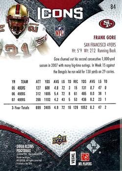 2008 Upper Deck Icons #84 Frank Gore Back