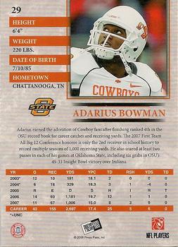 2008 Press Pass #29 Adarius Bowman Back