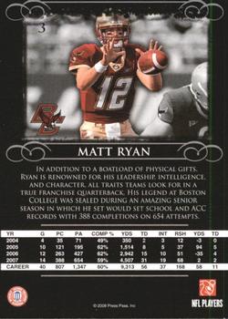 2008 Press Pass Legends #3 Matt Ryan Back