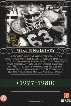 2008 Press Pass Legends #54 Mike Singletary Back