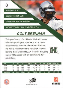 2008 Press Pass SE #8 Colt Brennan Back