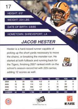 2008 Press Pass SE #17 Jacob Hester Back