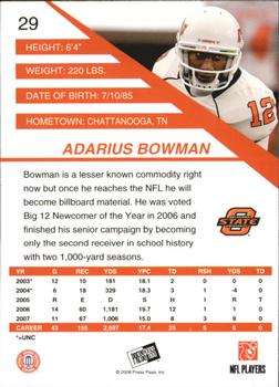 2008 Press Pass SE #29 Adarius Bowman Back