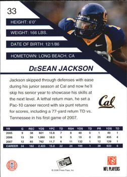 2008 Press Pass SE #33 DeSean Jackson Back