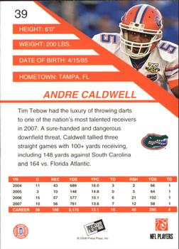 2008 Press Pass SE #39 Andre Caldwell Back