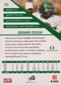 2008 Press Pass SE #45 Dennis Dixon Back