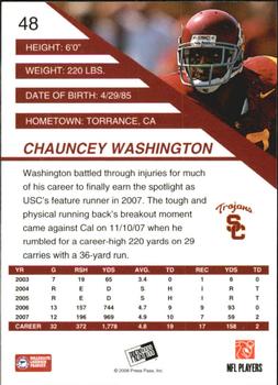 2008 Press Pass SE #48 Chauncey Washington Back