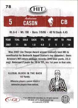 2008 SAGE HIT #78 Antoine Cason Back