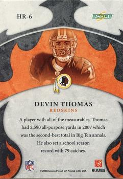 2008 Score - Hot Rookies #HR-6 Devin Thomas Back
