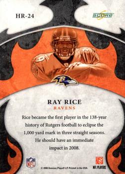2008 Score - Hot Rookies #HR-24 Ray Rice Back