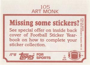 1986 Topps Stickers #105 Art Monk Back